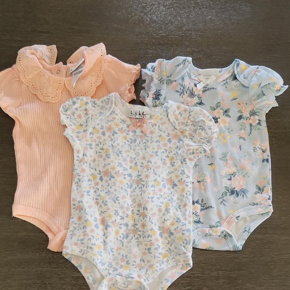 3 Onsies Adorable Floral Print With Ruffles And Bows
